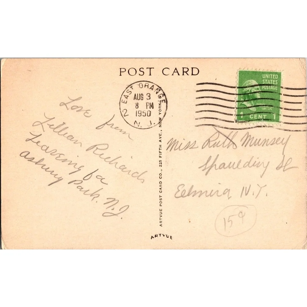 Vintage 1950s Postcard Pearl Room Hotel Martine East Orange NJ With Postage‎